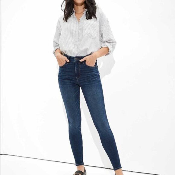 American Eagle AEO Dark Wash Skinny Jegging 4 Short - Picture 1 of 4